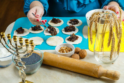 High angle view of food on table