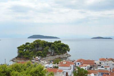 View of townscape with sea in background