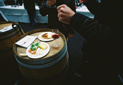 People having wine and dinner