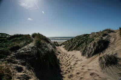 Panoramic view of beach against clear sky