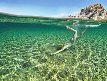 View of fishes swimming in sea