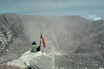 Enjoy the mount sindoro volcanic crater 3153 meters above sea level central java, indonesia