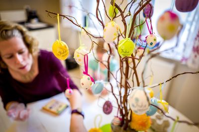 Close-up of hanging easter eggs