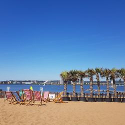 Scenic view of  man-made beach against blue sky