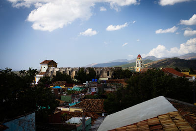 High angle view of townscape against sky