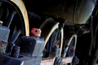 Viev of wheels of steam locomotive