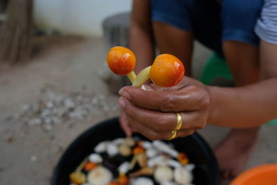 Close-up of man holding fruits