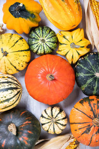 High angle view of pumpkins