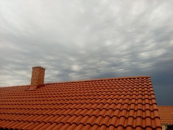 Roof of building against cloudy sky