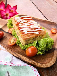 High angle view of fresh vegetables on cutting board