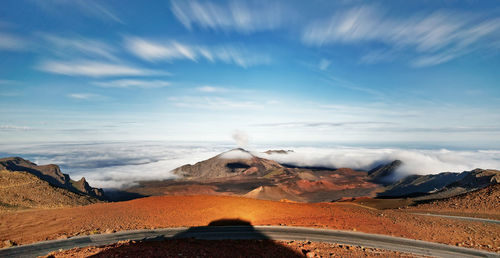 High angle view of landscape against cloudy sky