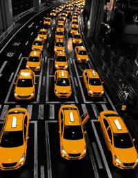 High angle view of traffic on road in city