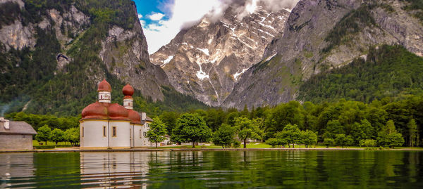 View of a lake with mountain range in the background