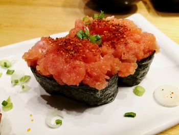 Close-up of food served in plate