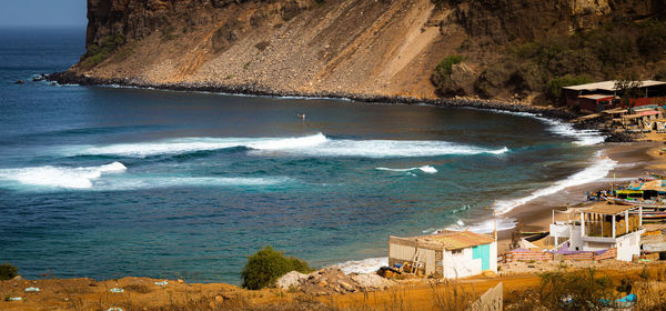 High angle view of beach by sea