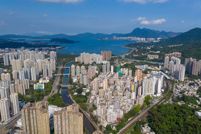 High angle view of city buildings