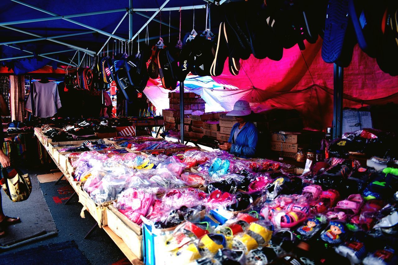 COLORFUL MARKET STALL FOR SALE AT NIGHT IN STREET