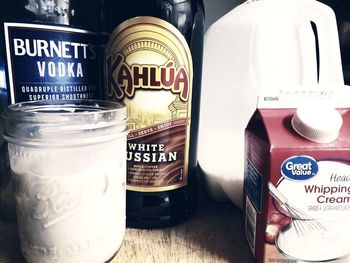 Close-up of drink in jar on table