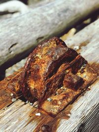 High angle view of meat on barbecue
