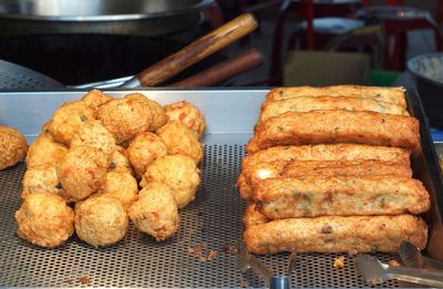 Close-up of street food in tray