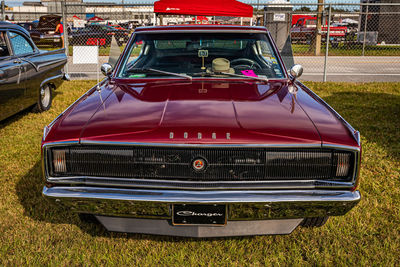 View of vintage car on field