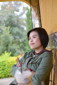 Portrait of woman looking away