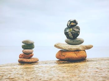 Stack of stones on table