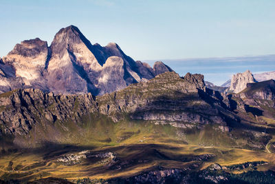 Scenic view of dolomites against clear sky