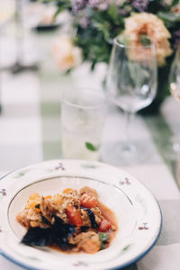 Close-up of food in plate on table