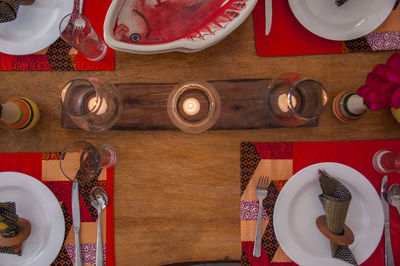 High angle view of food on table