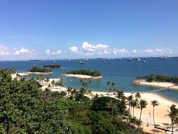 Scenic view of sea against blue sky