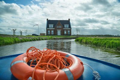 Lisse, netherlands - april 22, 2017 house on the river bank. view from the traveling boat in the