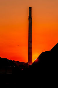 Silhouette of buildings against orange sky