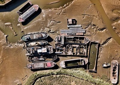 High angle view of old damaged wall