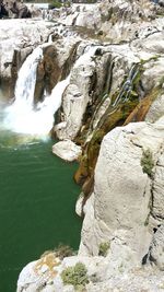 High angle view of river flowing through rocks