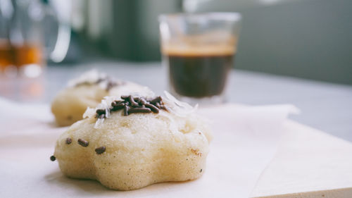 Close-up of breakfast on table