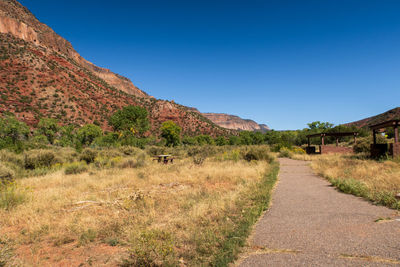 Scenic view of landscape against clear blue sky