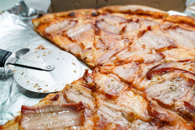 High angle view of pizza on table