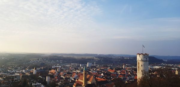 High angle view of buildings in city