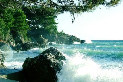 Scenic view of sea against clear sky