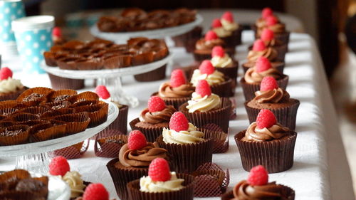 Close-up of cupcakes on table