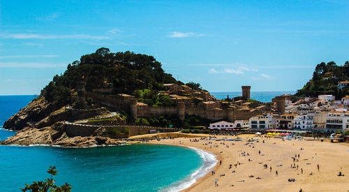 Scenic view of sea against blue sky