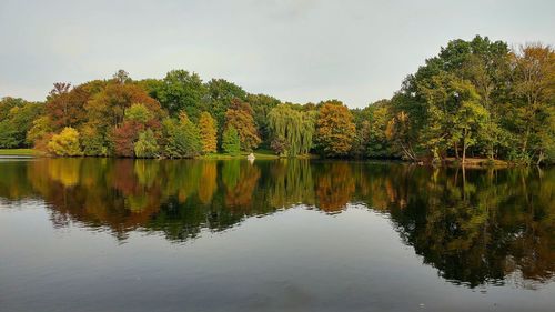 Reflection of trees in lake against sky