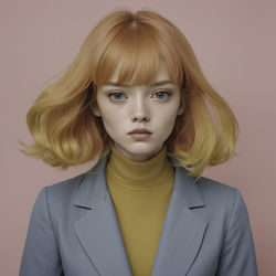 Portrait of young woman against blue background