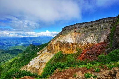 Scenic view of mountain against cloudy sky