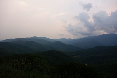 Scenic view of mountains against sky during sunset