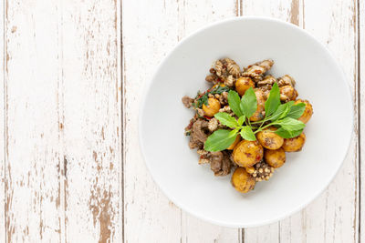 Directly above shot of food in bowl on table