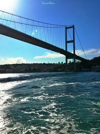 Suspension bridge over river