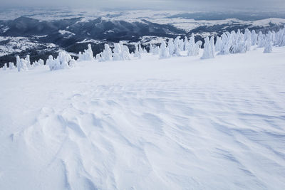 Scenic view of snow covered mountains