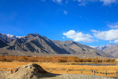 Scenic view of snowcapped mountains against sky